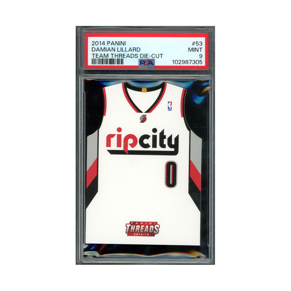 Damian Lillard 2014-15 Panini Threads Basketball Team Threads Die-Cut PSA 9