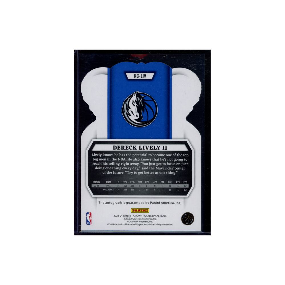 Dereck Lively II 2023-24 Panini Crown Royale Basketball Rookie Auto /75