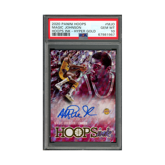 Magic Johnson 2020-21 Panini Hoops Basketball Hoops Ink Auto Hyper Gold PSA 10