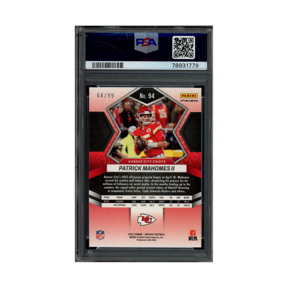 Patrick Mahomes 2022 Panini Mosaic Football Blue Mosaic /99 PSA 10