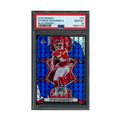Patrick Mahomes 2022 Panini Mosaic Football Blue Mosaic /99 PSA 10