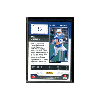 Will Mallory 2023 Panini Contenders Optic Football Rookie Ticket Auto