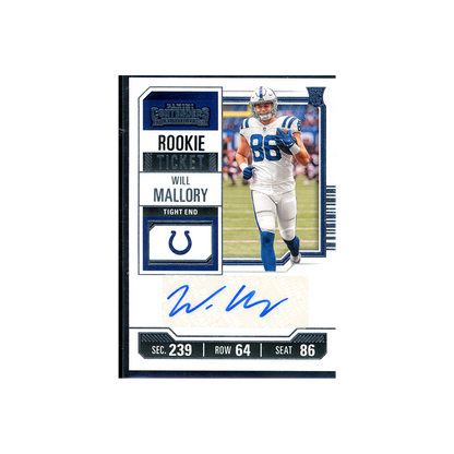 Will Mallory 2023 Panini Contenders Football Rookie Ticket Auto