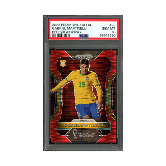 Gabriel Martinelli 2022 Prizm WC Qatar Red Breakaway Prizm Rookie /99 PSA 10