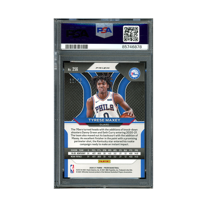 Tyrese Maxey 2020-21 Panini Prizm Basketball Fast Break Purple Prizm Rookie /75 PSA 9