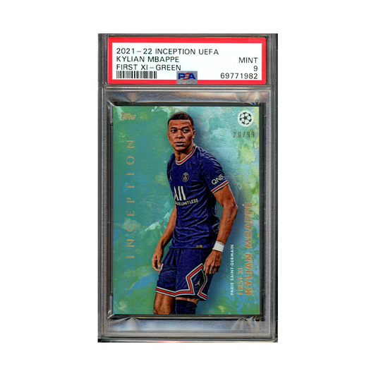 Kylian Mbappe 2021-22 Inception Uefa First XI Green /99 PSA 9