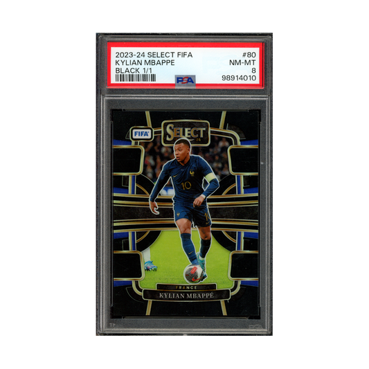 Kylian Mbappe 2023-24 Select FIFA Black 1/1 PSA 8