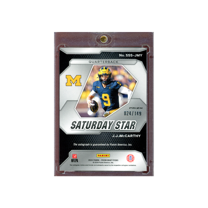 JJ McCarthy 2024 Panini Prizm Draft Picks Saturday Star Rookie Auto Blue /149