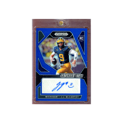 JJ McCarthy 2024 Panini Prizm Draft Picks Saturday Star Rookie Auto Blue /149