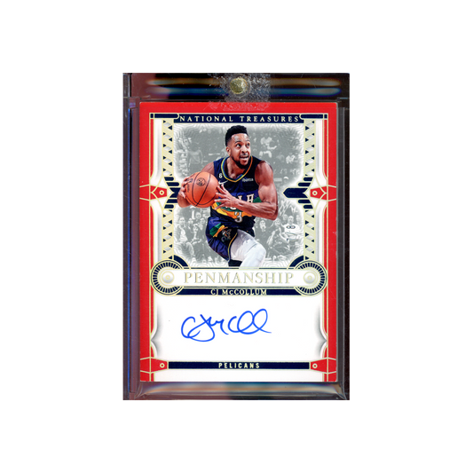 CJ McCollum 2023-24 Panini National Treasures Basketball Penmanship Auto Red /8