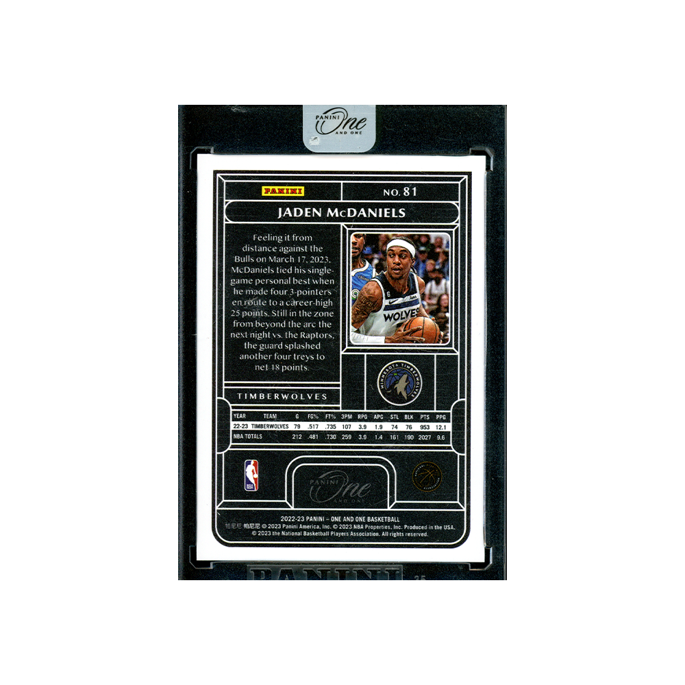 Jaden McDaniels 2022-23 Panini One and One Basketball Silver /99