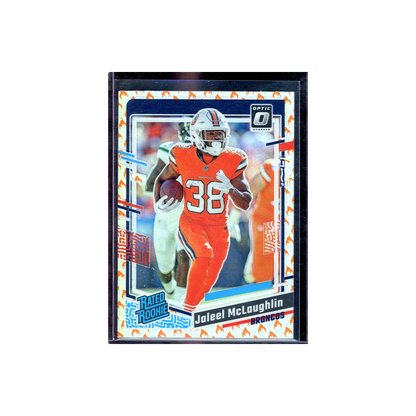 Jaleel McLaughlin 2023 Panini Donrus Optic Football Rated Rookie Fire Emoji