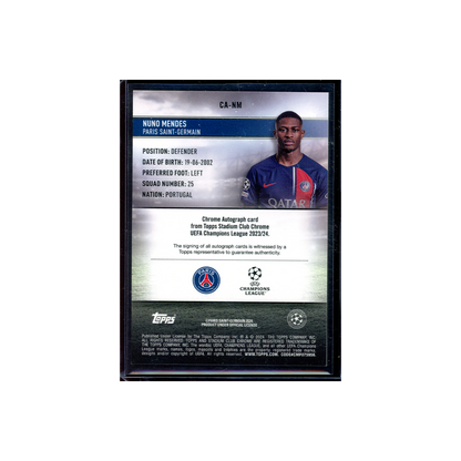 Nuno Mendes 2023-24 Topps Stadium Club Chrome UCL Soccer Auto