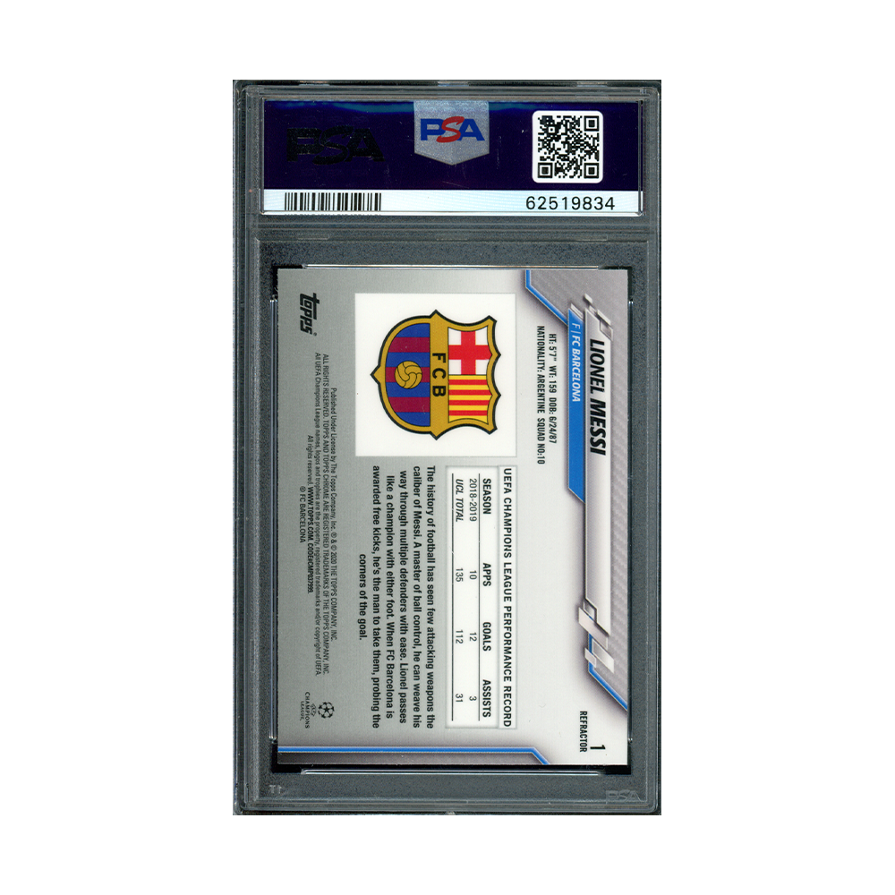 Lionel Messi 2019-20 Topps Chrome UCL Refractor PSA 10