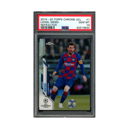 Lionel Messi 2019-20 Topps Chrome UCL Refractor PSA 10