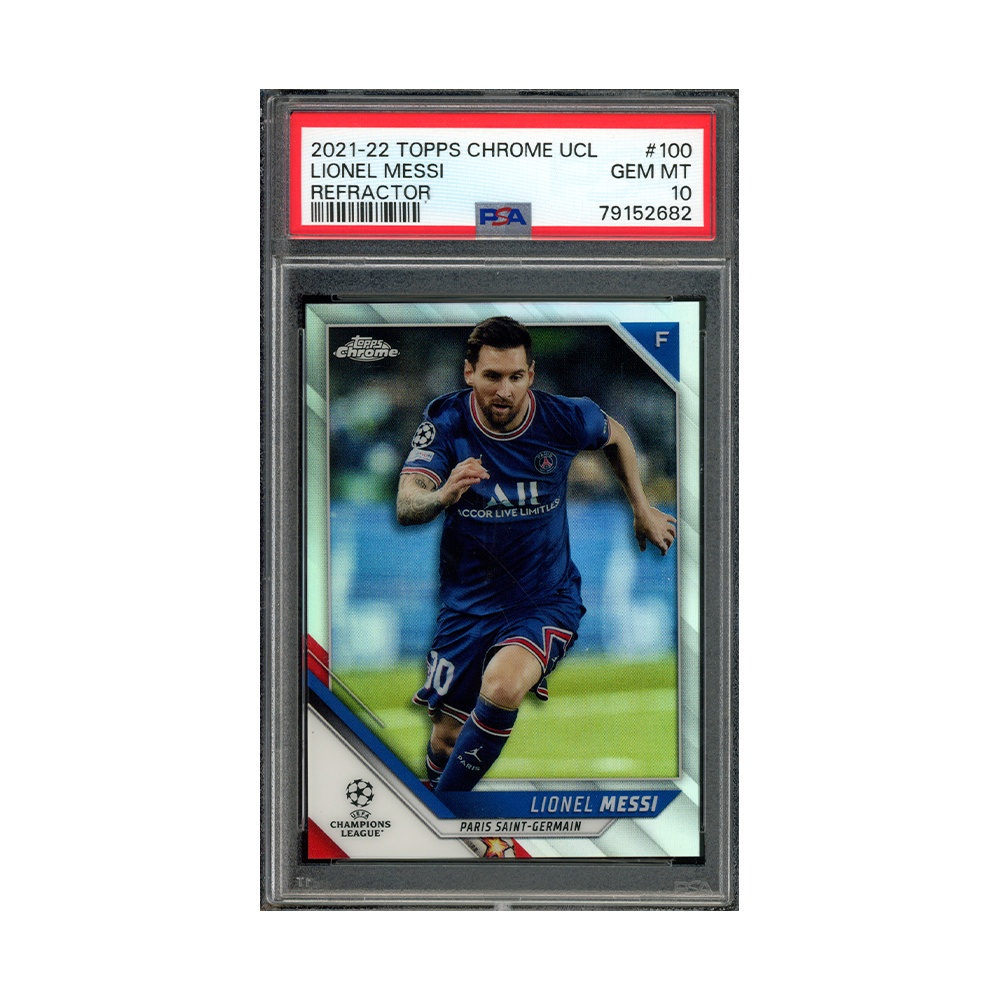 Lionel Messi 2021-22 Topps Chrome UCL Refractor PSA 10