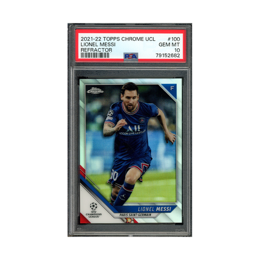 Lionel Messi 2021-22 Topps Chrome UCL Refractor PSA 10