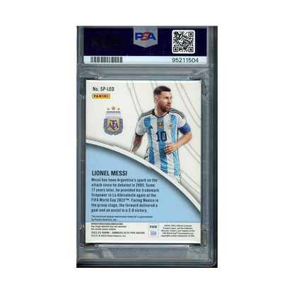 Lionel Messi 2022-23 Donruss Elite Fifa Sparke Plugs Relic Patch Gold /10 PSA 9