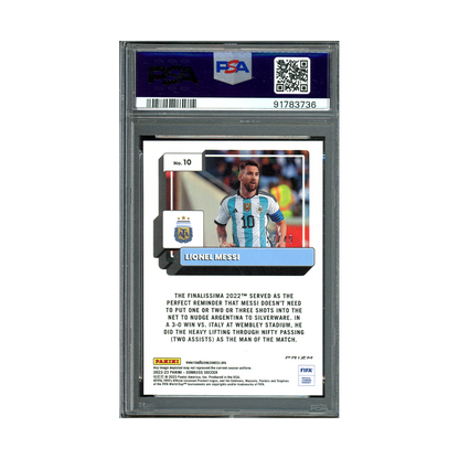 Lionel Messi 2022-23 Donruss Fifa Optic Teal Mojo /49 PSA 9