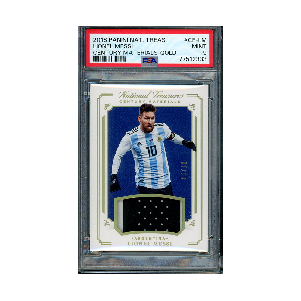 Lionel Messi 2018 Panini National Treasures Century Materials Patch Gold /10 PSA 9