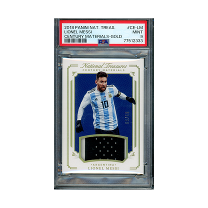 Lionel Messi 2018 Panini National Treasures Century Materials Patch Gold /10 PSA 9