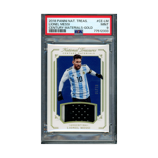 Lionel Messi 2018 Panini National Treasures Century Materials Patch Gold /10 PSA 9