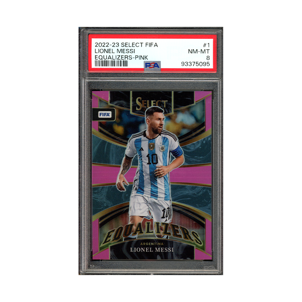 Lionel Messi 2022-23 Panini Select Fifa Equalizers Pink /25 PSA 8