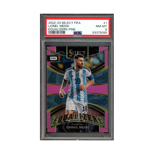 Lionel Messi 2022-23 Panini Select Fifa Equalizers Pink /25 PSA 8