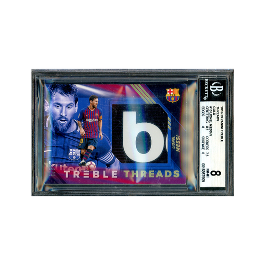 Lionel Messi 2018-19 Panini Treble Threads Patch Gold /5 BGS 8