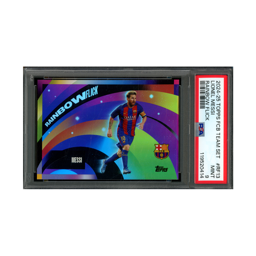 Messi 2024-25 Topps FCB Team Set Rainbow Flick PSA 9