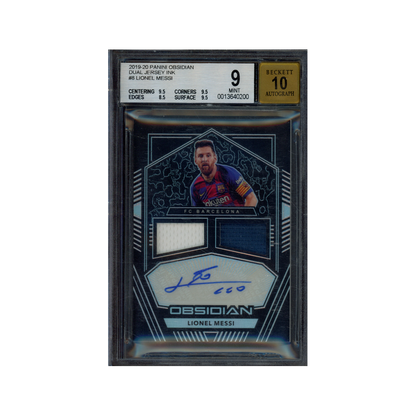 Lionel Messi 2019-20 Panini Obsidian Soccer Dual Jersey Ink Auto /15 BGS 9/10