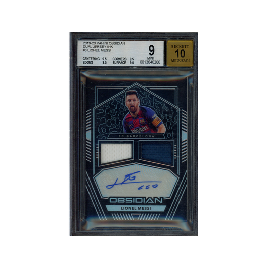Lionel Messi 2019-20 Panini Obsidian Soccer Dual Jersey Ink Auto /15 BGS 9/10