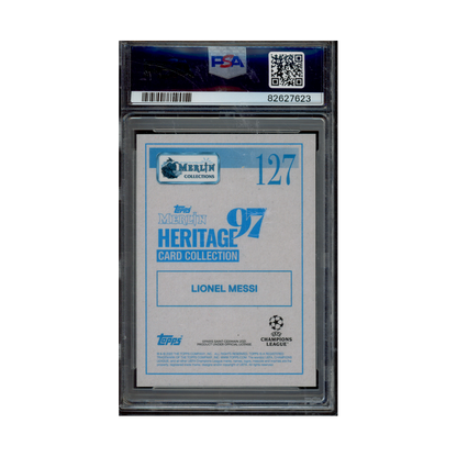 Lionel Messi 2021 Topps Merlin 97 UCL Action Blue /49 PSA 10