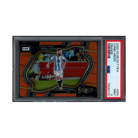 Lionel Messi 2022-23 Select Fifa Orange Field Leve /60 PSA 9