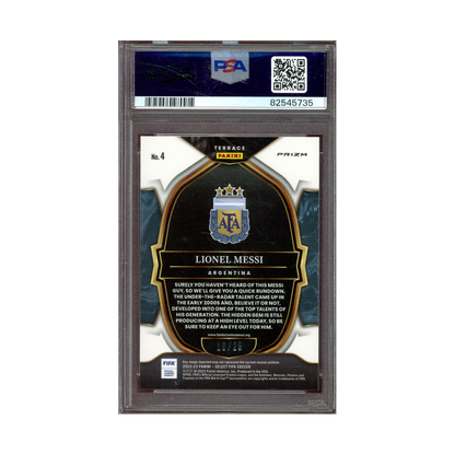 Lionel Messi 2022-23 Panini Select Fifa Zebra /25 PSA 10