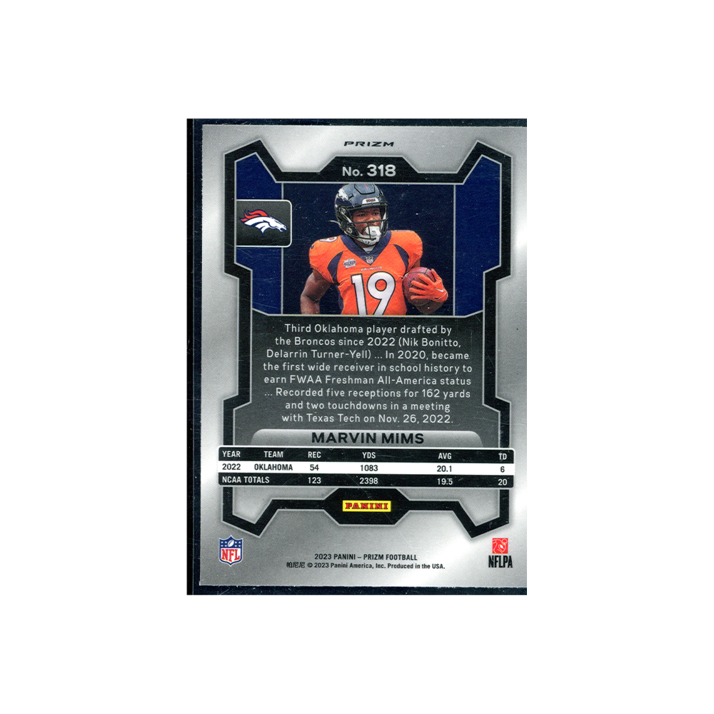 Marvin Mims 2023 Panini Prizm Football Silver Prizm Rookie