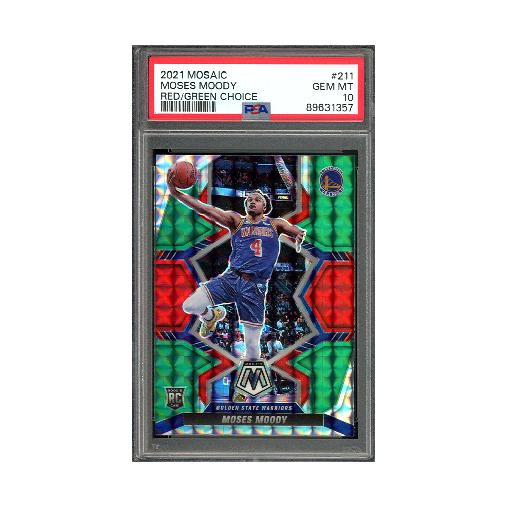 Moses Moody 2021-22 Panini Mosaic Basketball Red Green Choice Rookie PSA 10