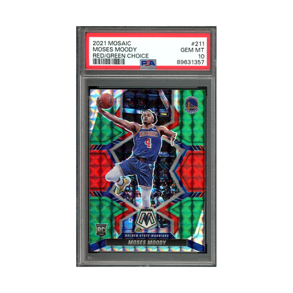 Moses Moody 2021-22 Panini Mosaic Basketball Red Green Choice Rookie PSA 10