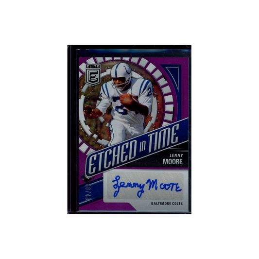 Lenny Moore 2024 Panini Donruss Elite Football Etched in Time Purple Auto /49