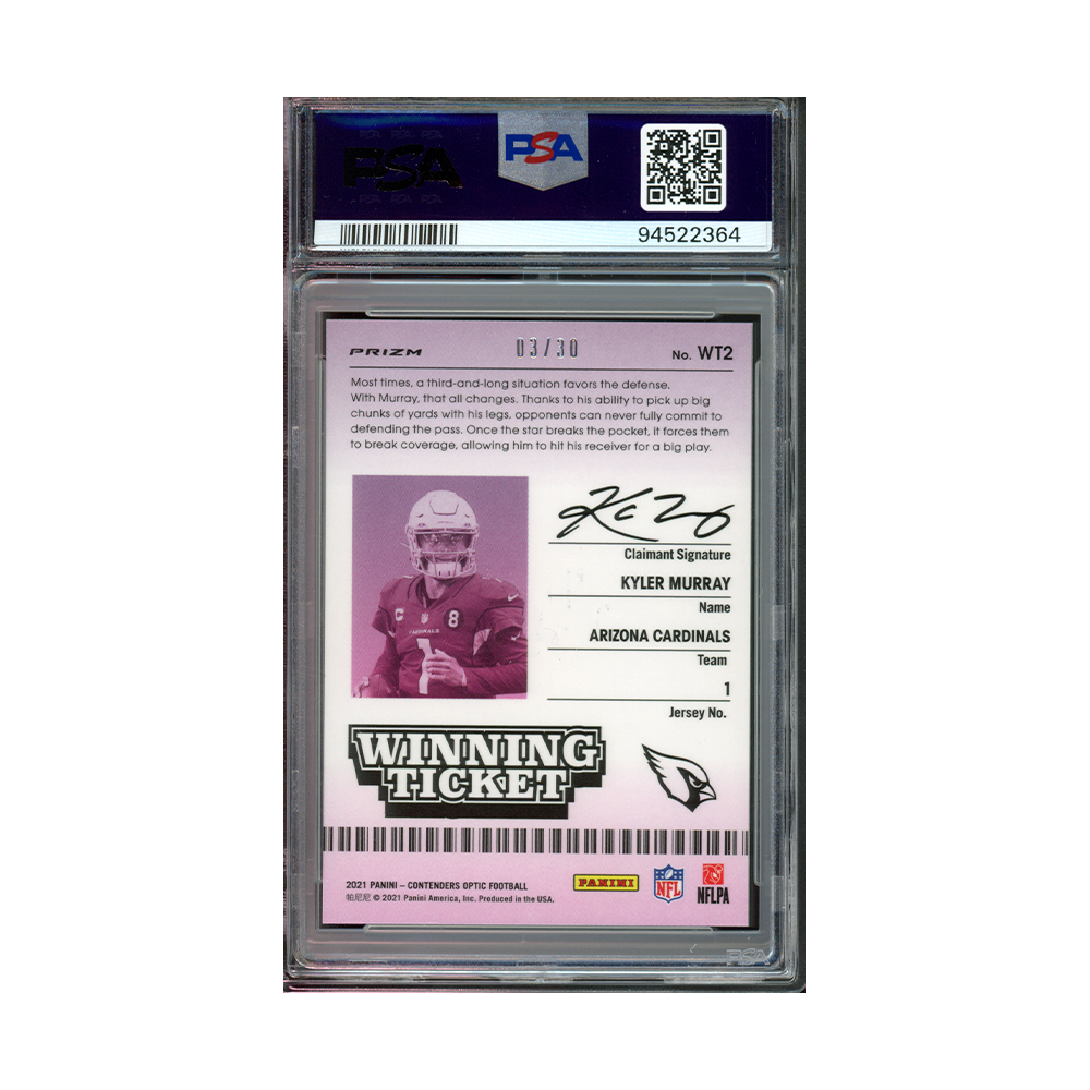 Kyler Murray 2021 Contenders Optic Football Winning Ticket Green Pulsar /30 PSA 10