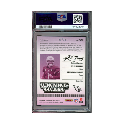 Kyler Murray 2021 Contenders Optic Football Winning Ticket Green Pulsar /30 PSA 10