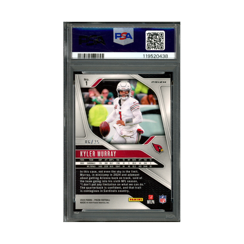 Kyler Murray 2024 Panini Prizm Football Blue Shimmer Prizm /25 PSA 9