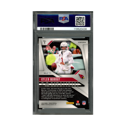 Kyler Murray 2024 Panini Prizm Football Blue Shimmer Prizm /25 PSA 9
