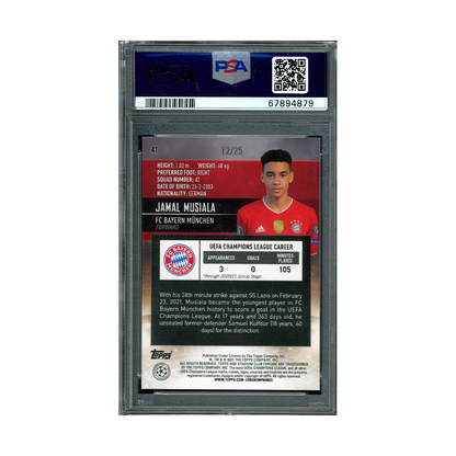 Jamal Musiala 2020-21 Stadium Club Chrome UCL Orange Refractor Rookie /25 PSA 10