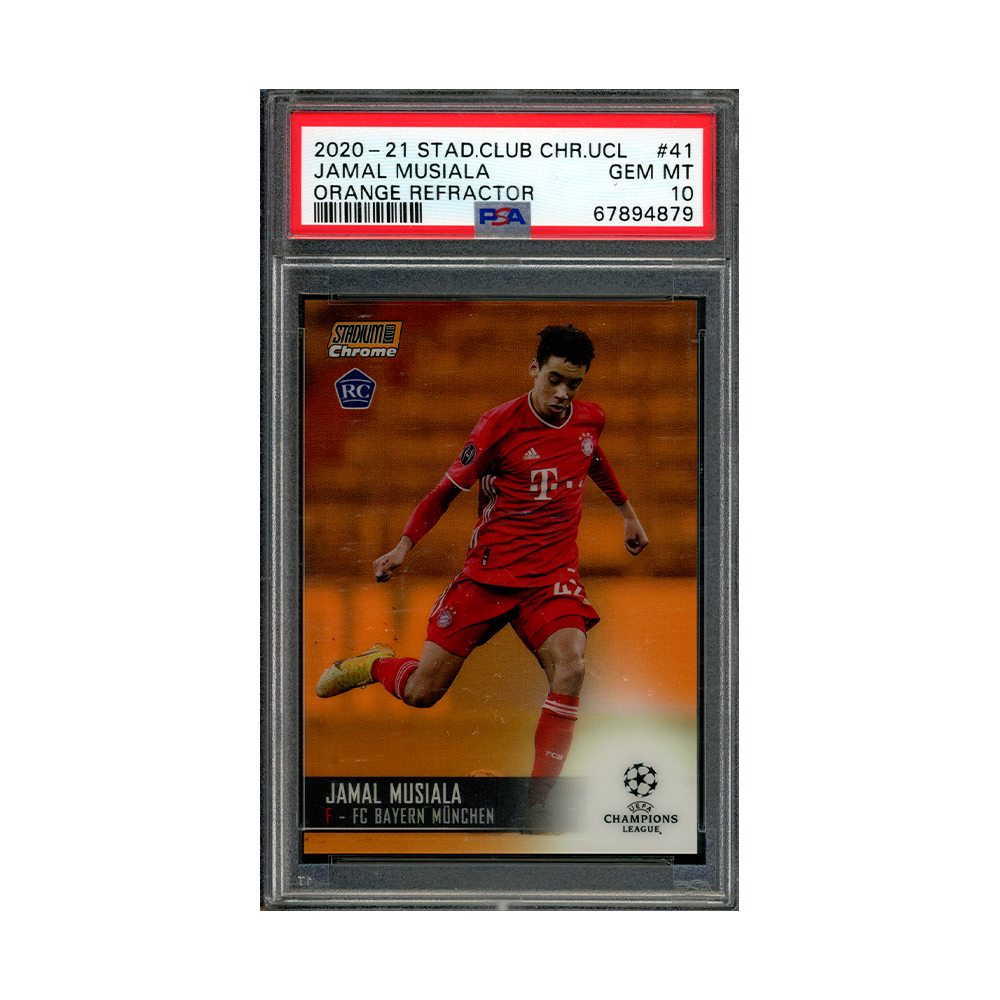 Jamal Musiala 2020-21 Stadium Club Chrome UCL Orange Refractor Rookie /25 PSA 10