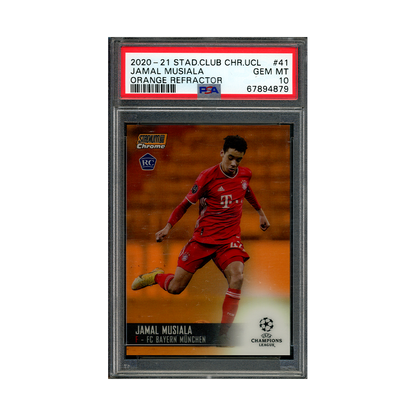 Jamal Musiala 2020-21 Stadium Club Chrome UCL Orange Refractor Rookie /25 PSA 10