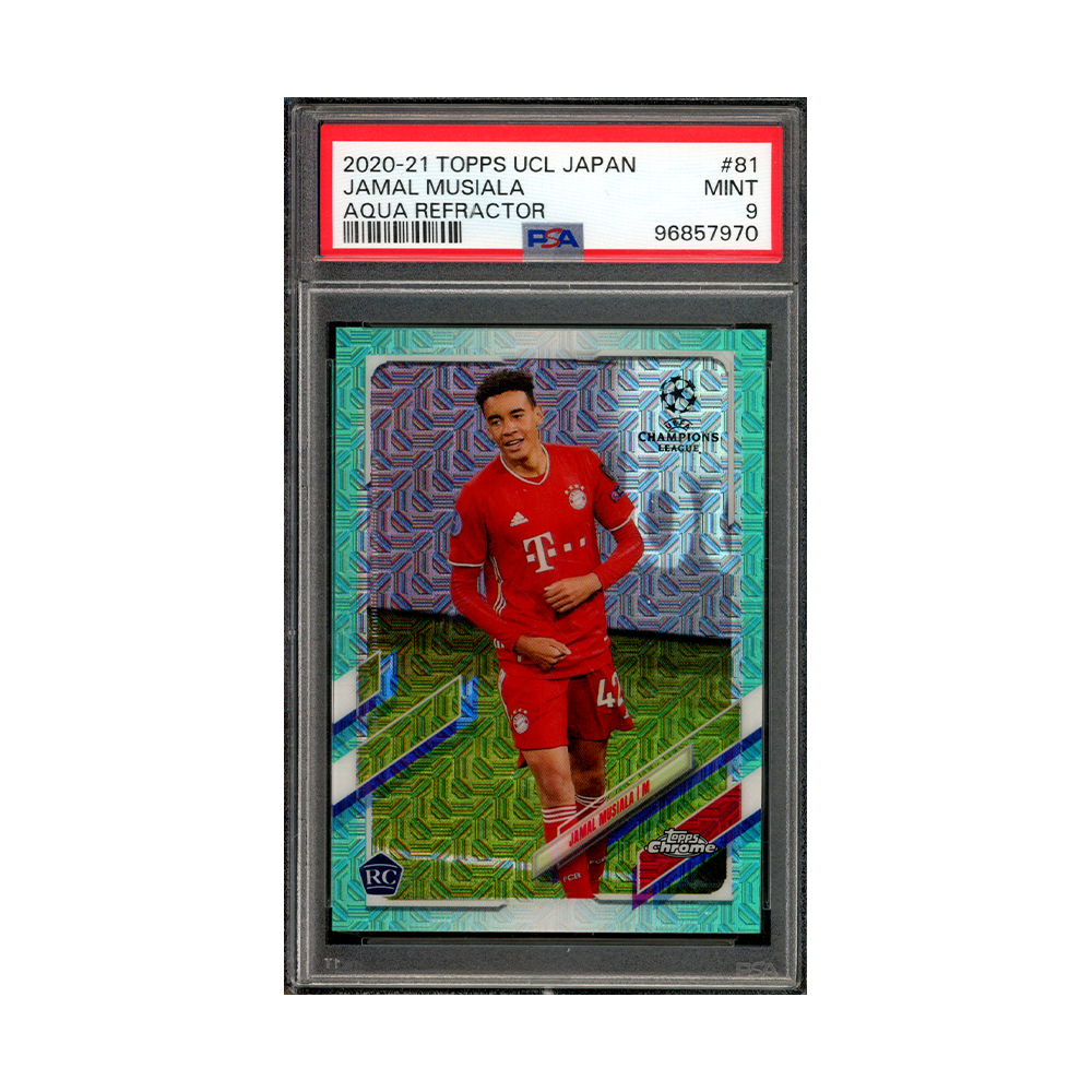 Jamal Musiala 2020-21 Topps UCL Japan Aqua Refractor Rookie /199 PSA 9