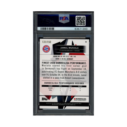 Jamal Musiala 2020-21 Topps Finest Bundesliga Blue Wave Refractor Rookie /150 PSA 10