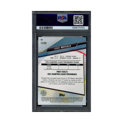 Jamal Musiala 2020 Finest UCL Neon Green Refractor Rookie /99 PSA 10