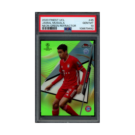 Jamal Musiala 2020 Finest UCL Neon Green Refractor Rookie /99 PSA 10